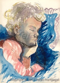 Renate sleeping, 1974, pen, ink and watercolour (scanned in) 
