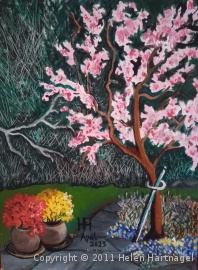 Peach tree blossoming in April, 30 cm x 40 cm. 25.03.23.